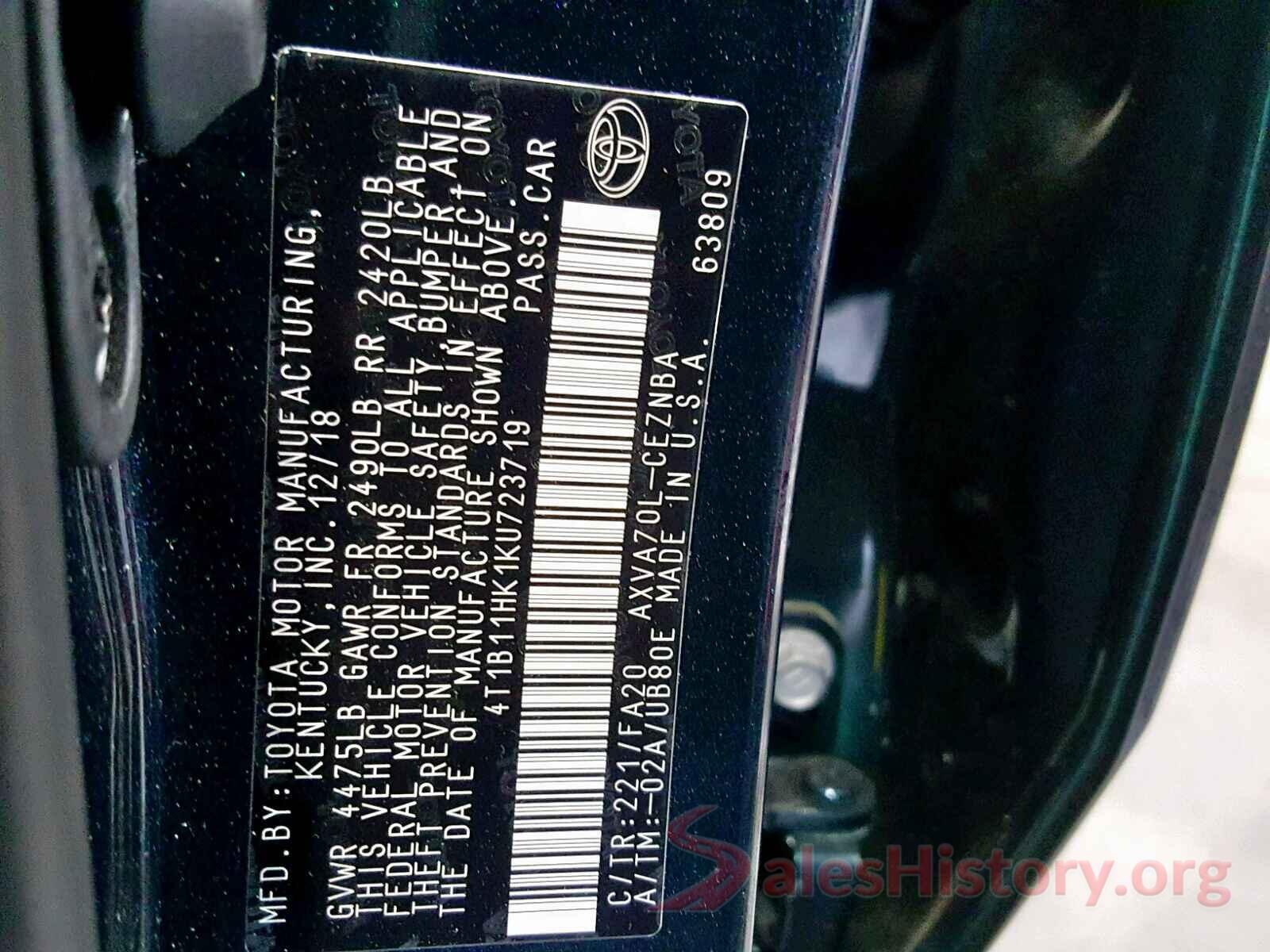 4T1B11HK1KU723719 2019 TOYOTA CAMRY