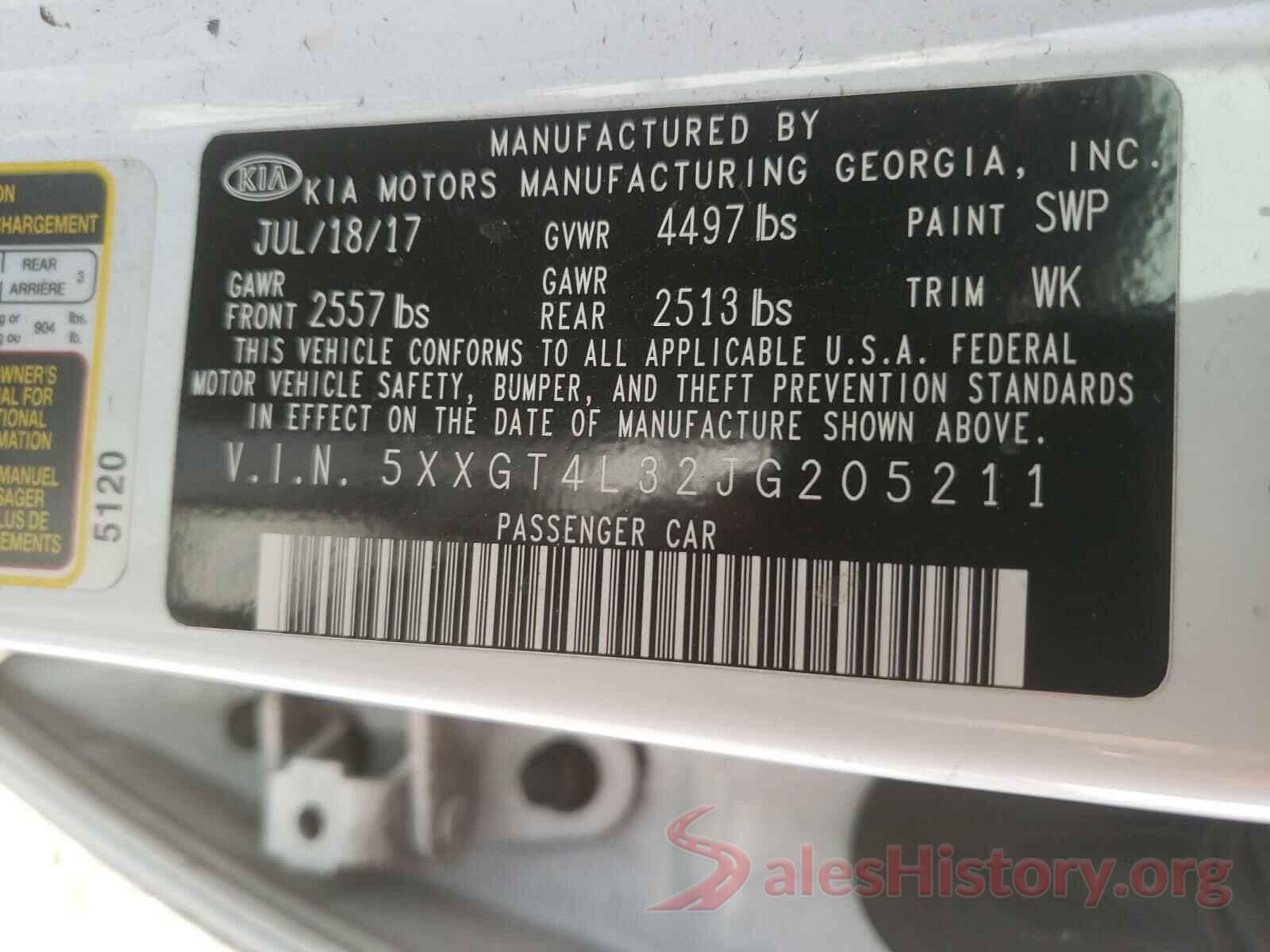 5XXGT4L32JG205211 2018 KIA OPTIMA