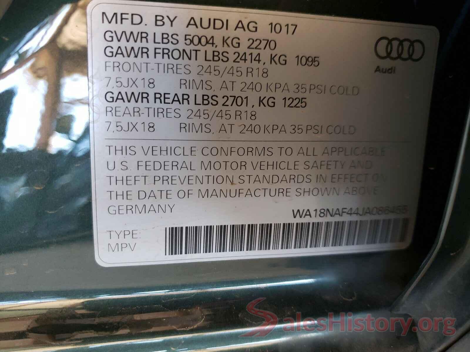 WA18NAF44JA086455 2018 AUDI A4