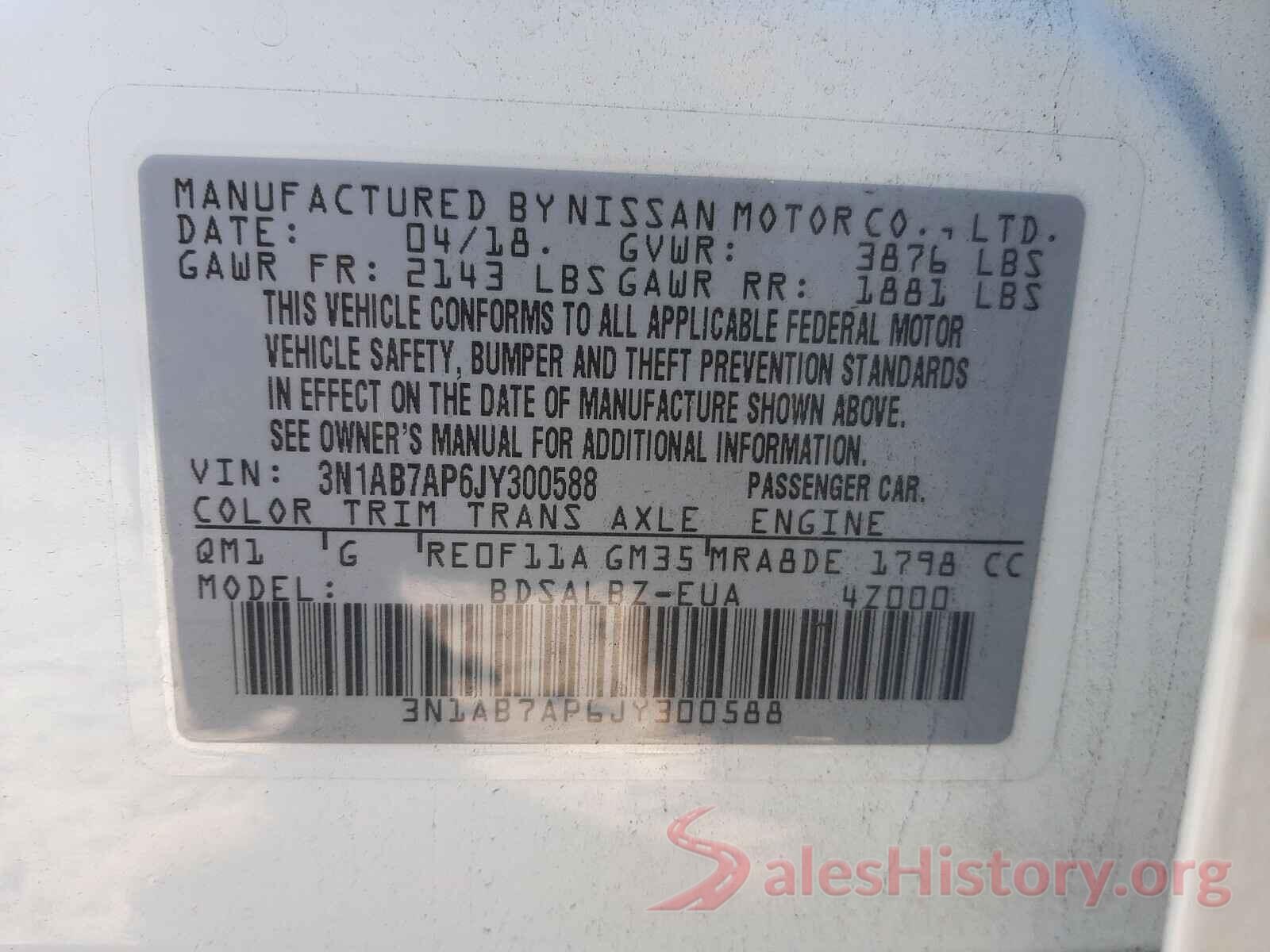 3N1AB7AP6JY300588 2018 NISSAN SENTRA