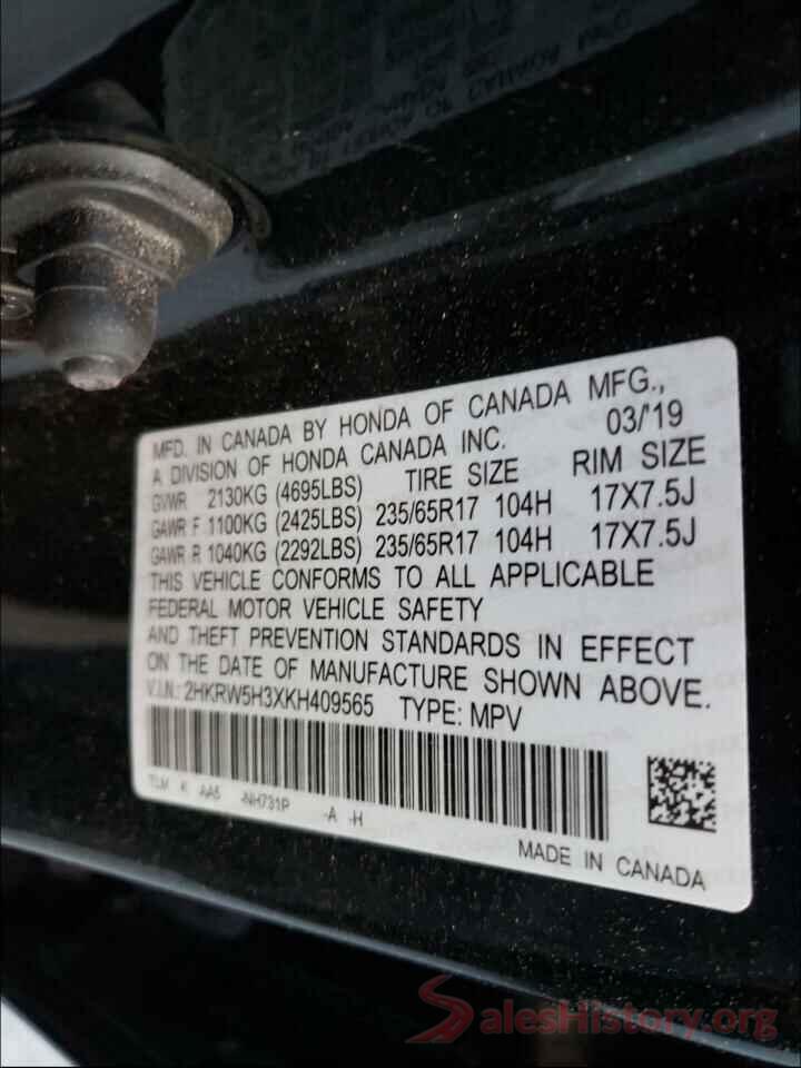 2HKRW5H3XKH409565 2019 HONDA CRV