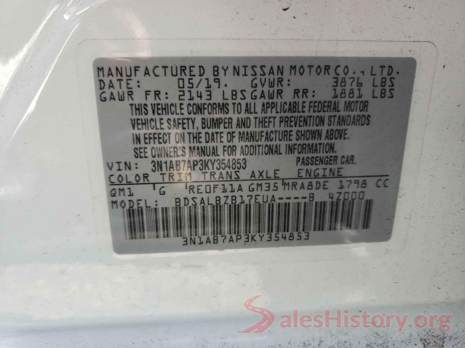 3N1AB7AP3KY354853 2019 NISSAN SENTRA