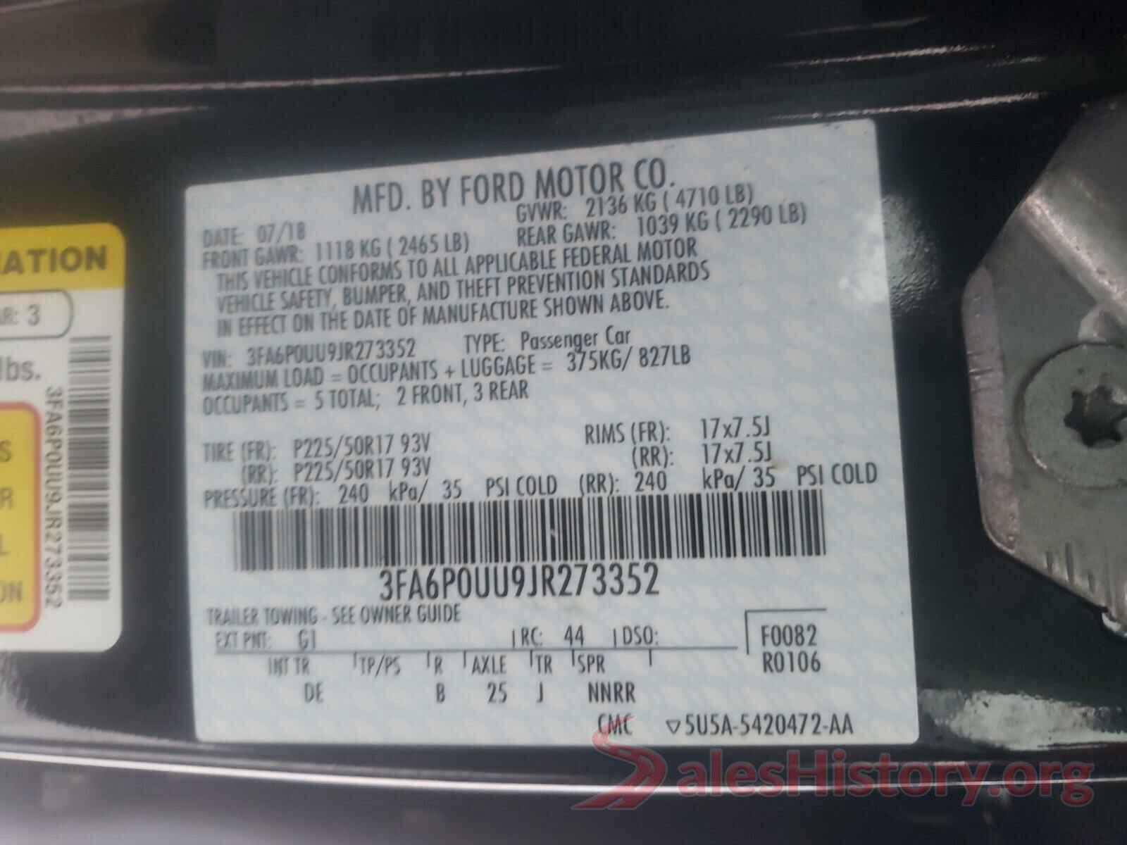 3FA6P0UU9JR273352 2018 FORD FUSION