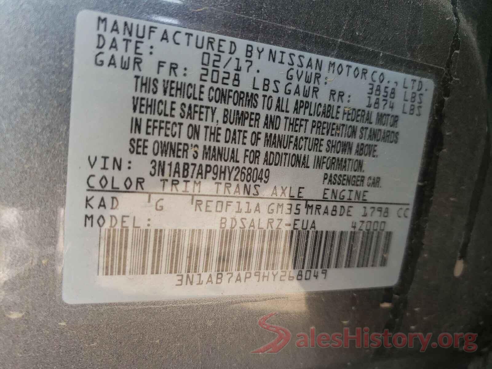 3N1AB7AP9HY268049 2017 NISSAN SENTRA