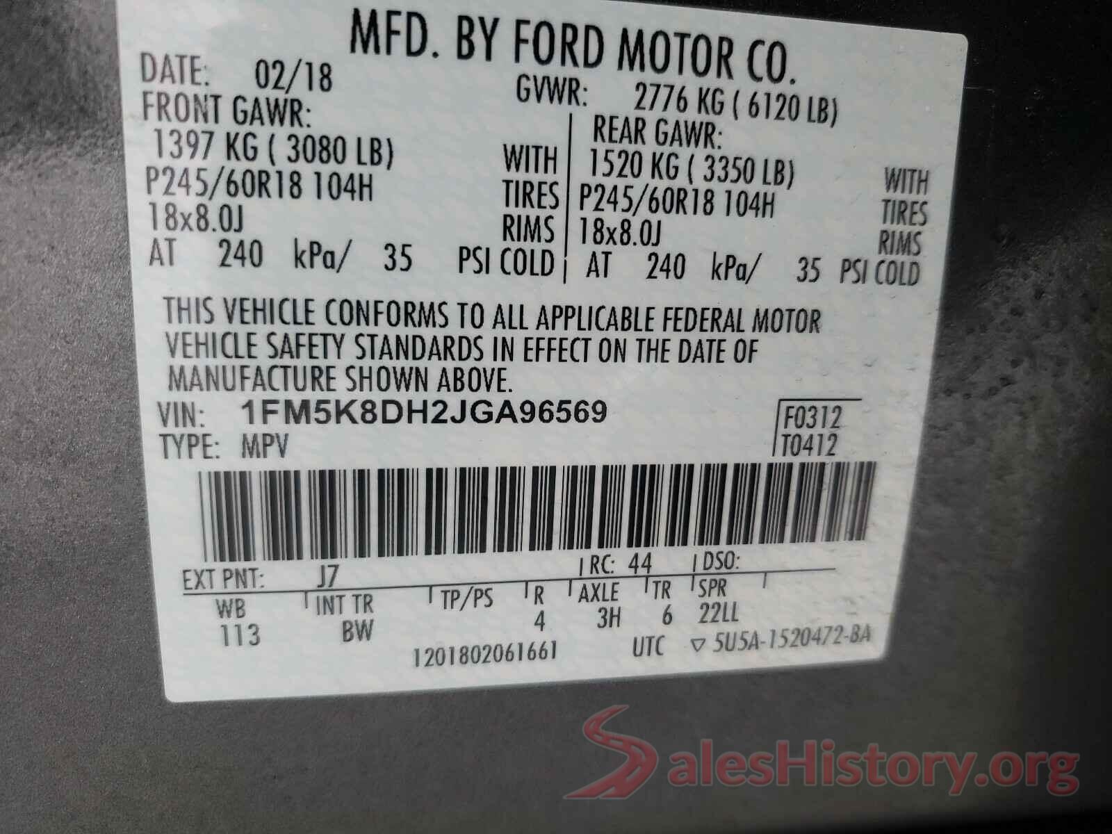 1FM5K8DH2JGA96569 2018 FORD EXPLORER