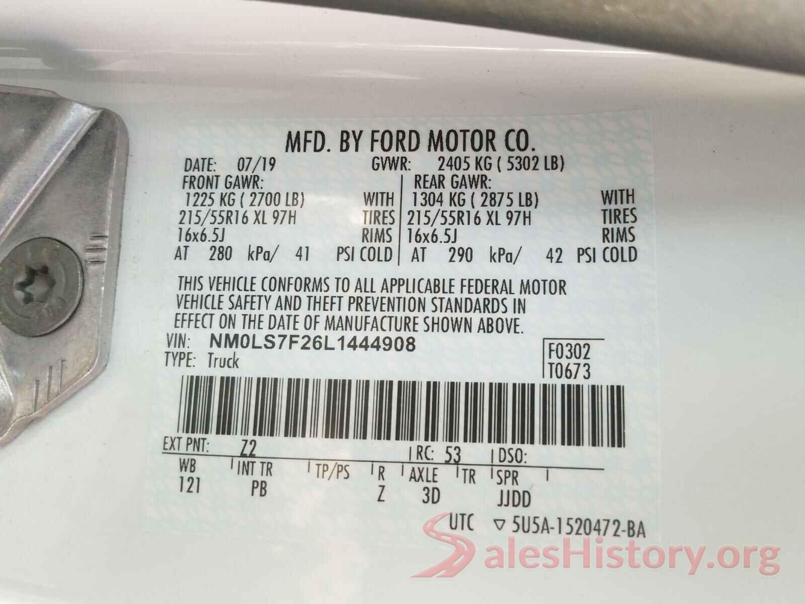 NM0LS7F26L1444908 2020 FORD TRANSIT CO