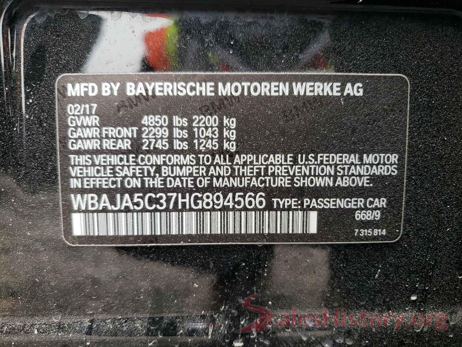 WBAJA5C37HG894566 2017 BMW 5 SERIES