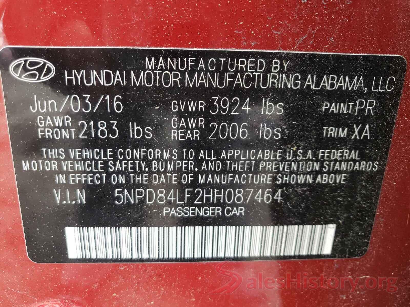 5NPD84LF2HH087464 2017 HYUNDAI ELANTRA