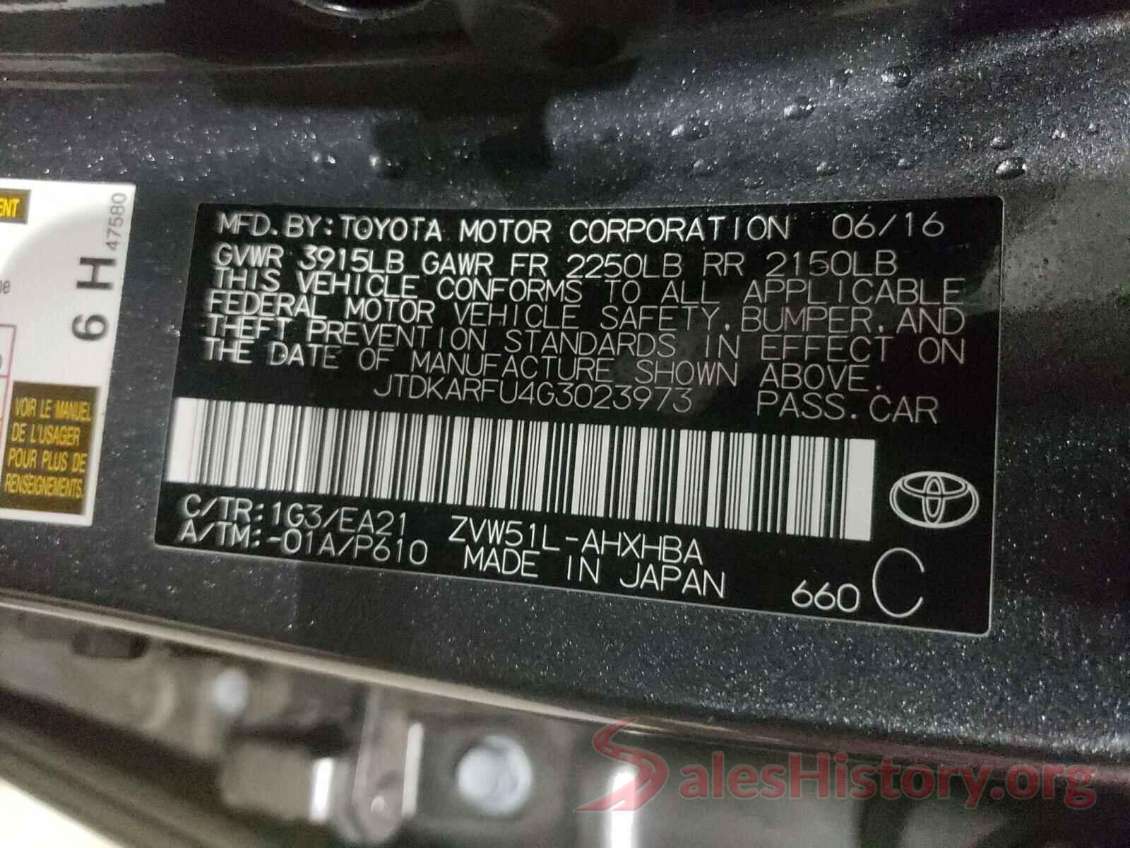 JTDKARFU4G3023973 2016 TOYOTA PRIUS