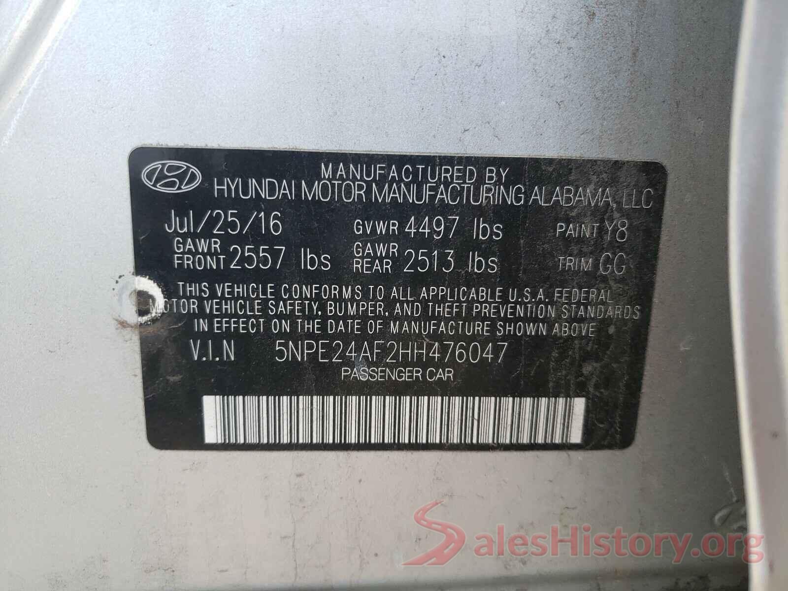 5NPE24AF2HH476047 2017 HYUNDAI SONATA