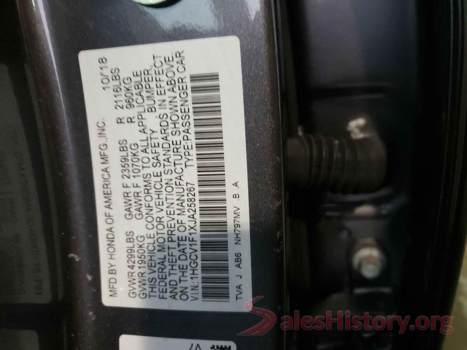 1HGCV1F1XJA258267 2018 HONDA ACCORD