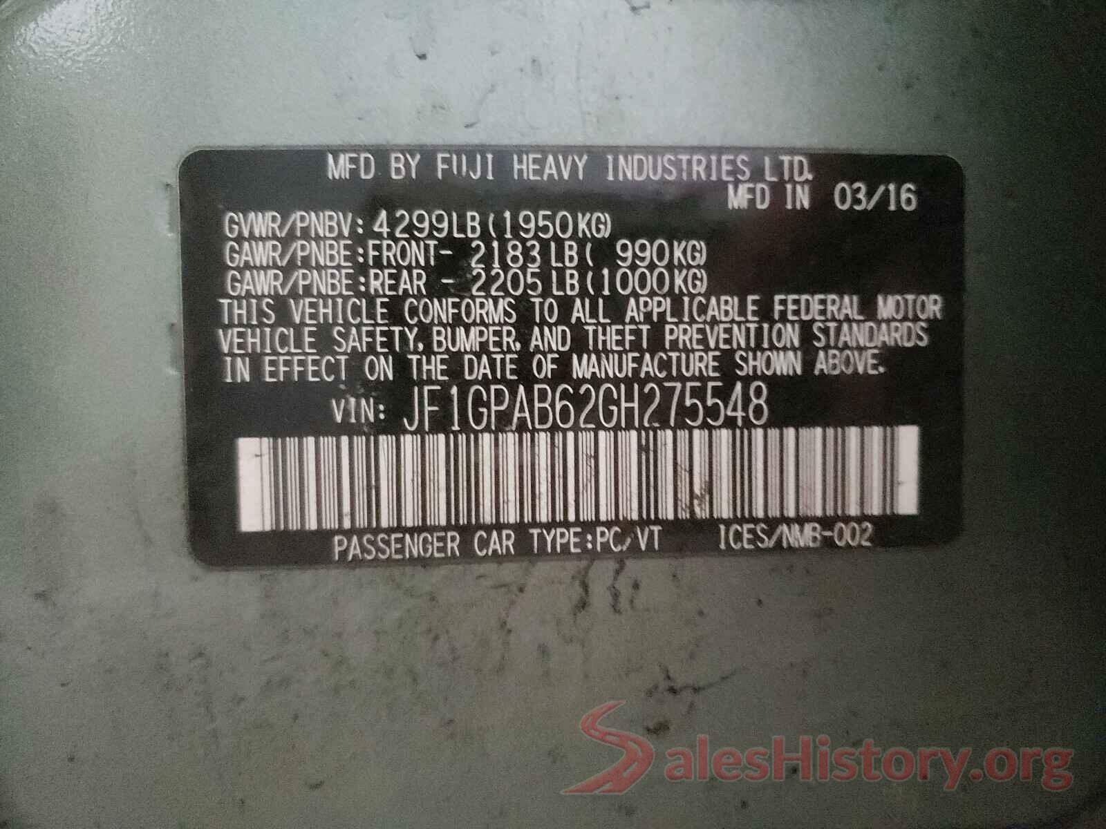 JF1GPAB62GH275548 2016 SUBARU IMPREZA