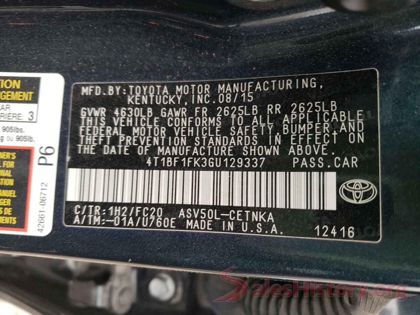 4T1BF1FK3GU129337 2016 TOYOTA CAMRY