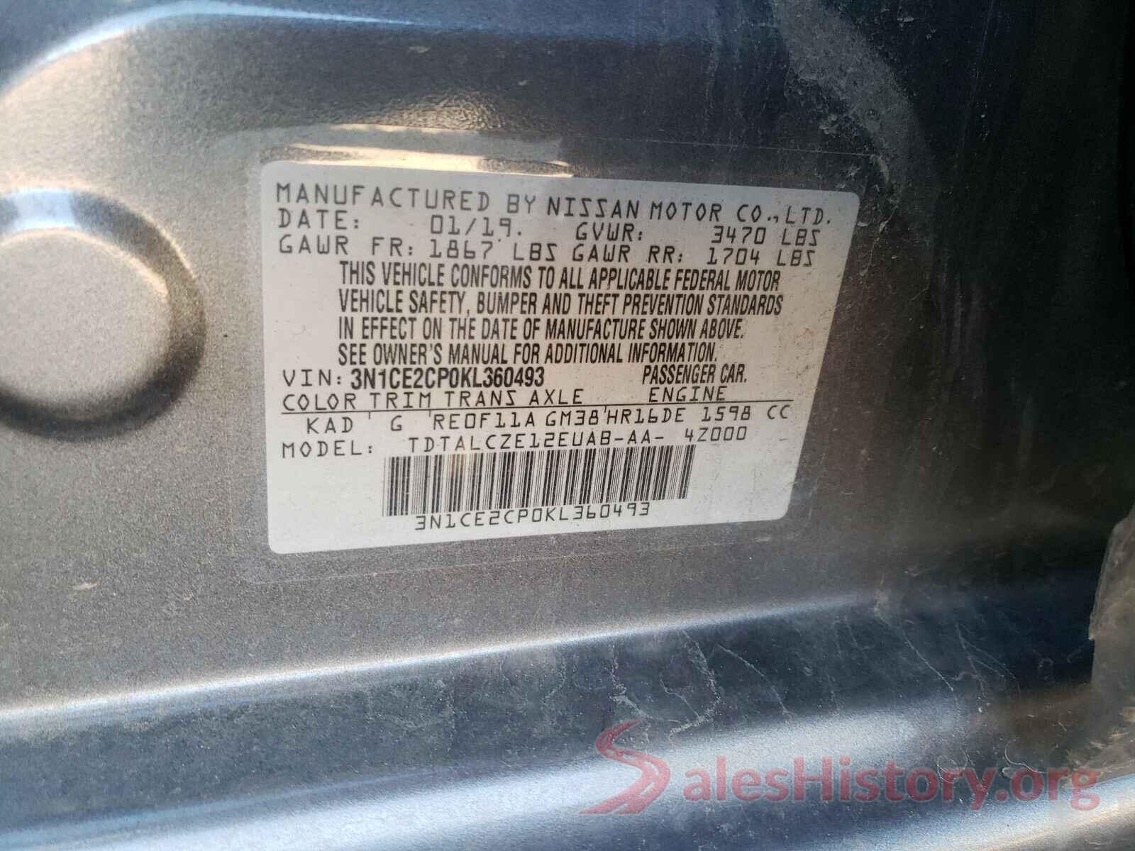 3N1CE2CP0KL360493 2019 NISSAN VERSA