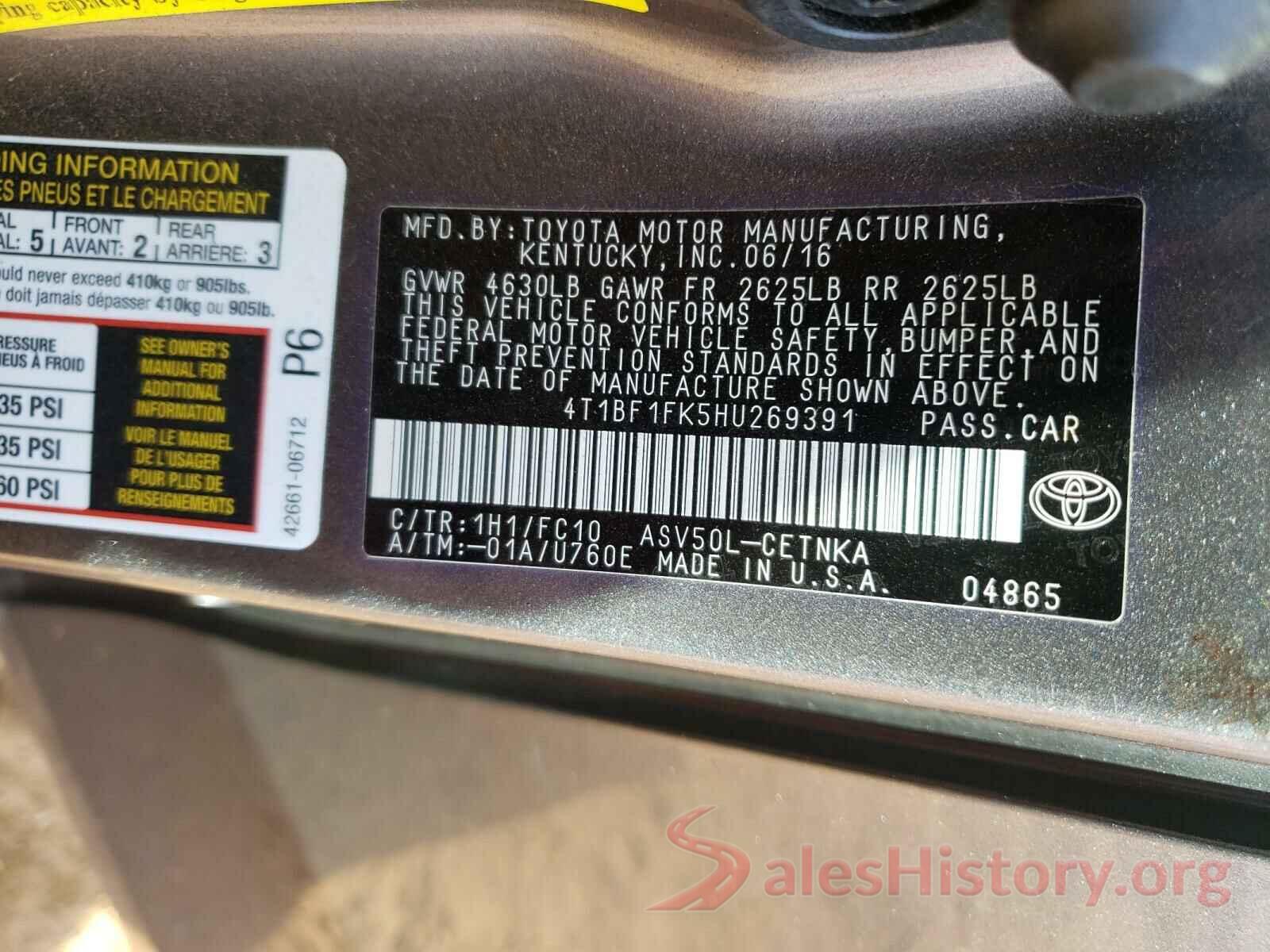 4T1BF1FK5HU269391 2017 TOYOTA CAMRY