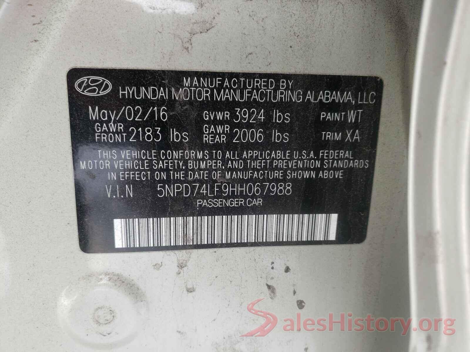 5NPD74LF9HH067988 2017 HYUNDAI ELANTRA