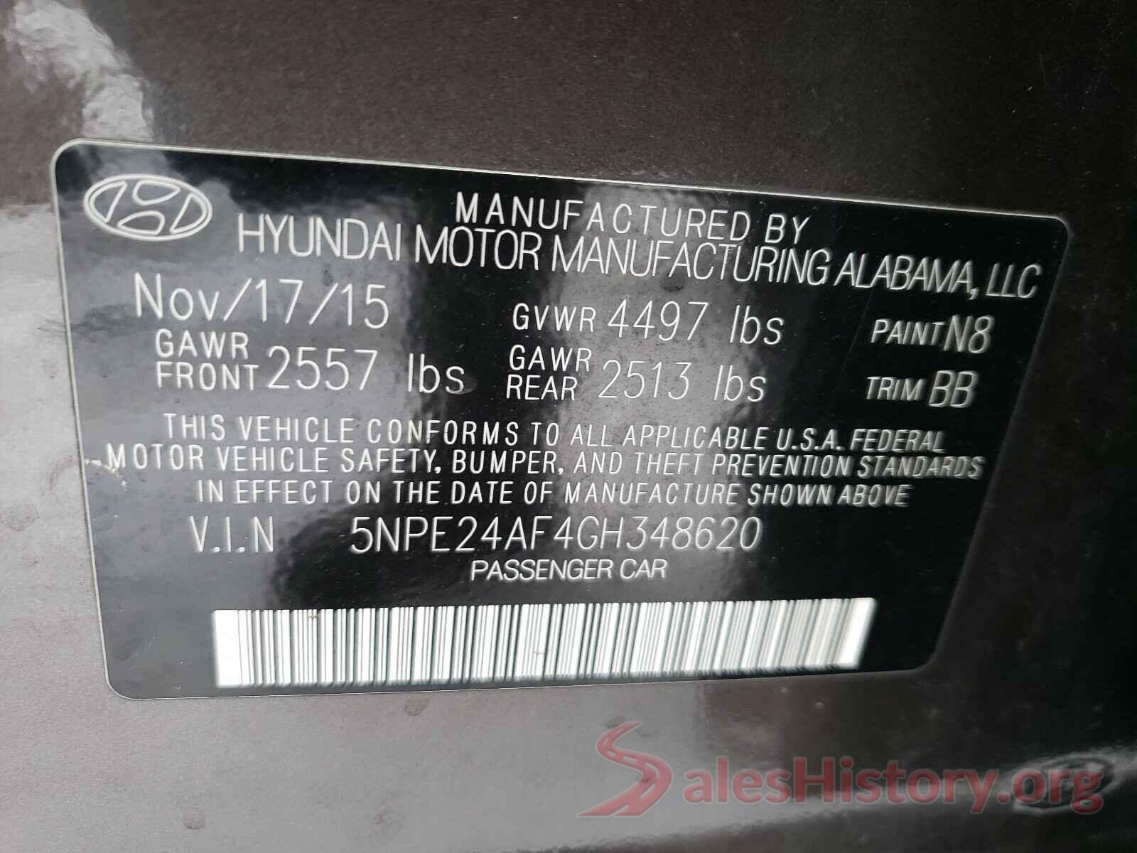 5NPE24AF4GH348620 2016 HYUNDAI SONATA