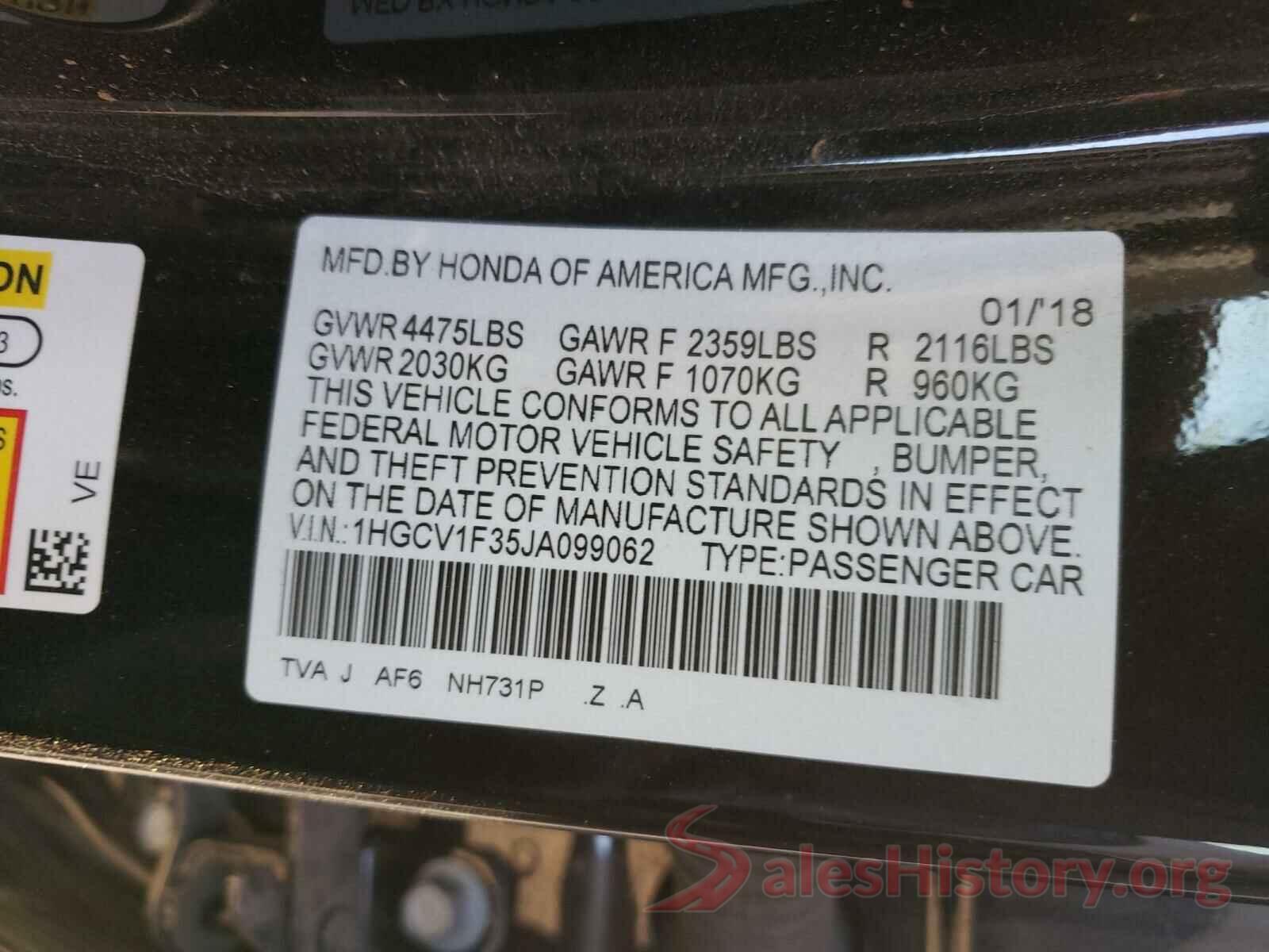 1HGCV1F35JA099062 2018 HONDA ACCORD