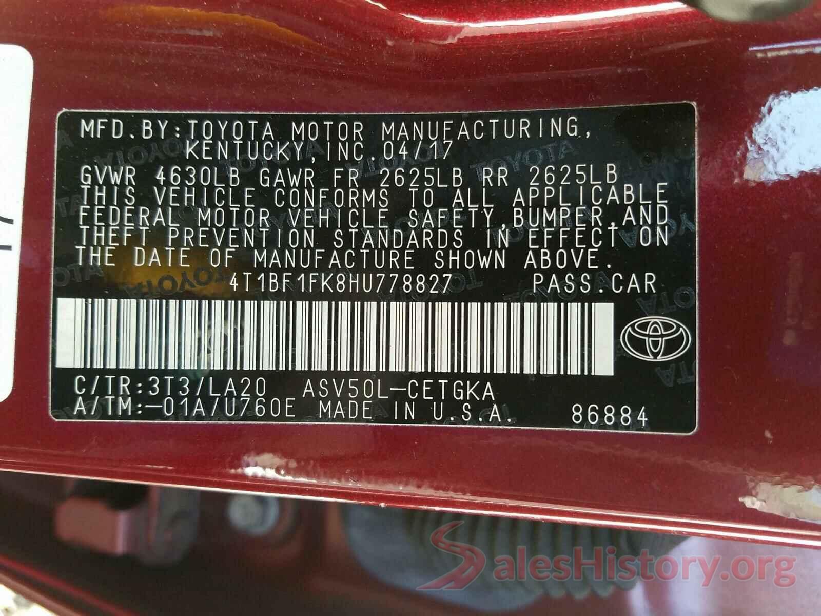 4T1BF1FK8HU778827 2017 TOYOTA CAMRY