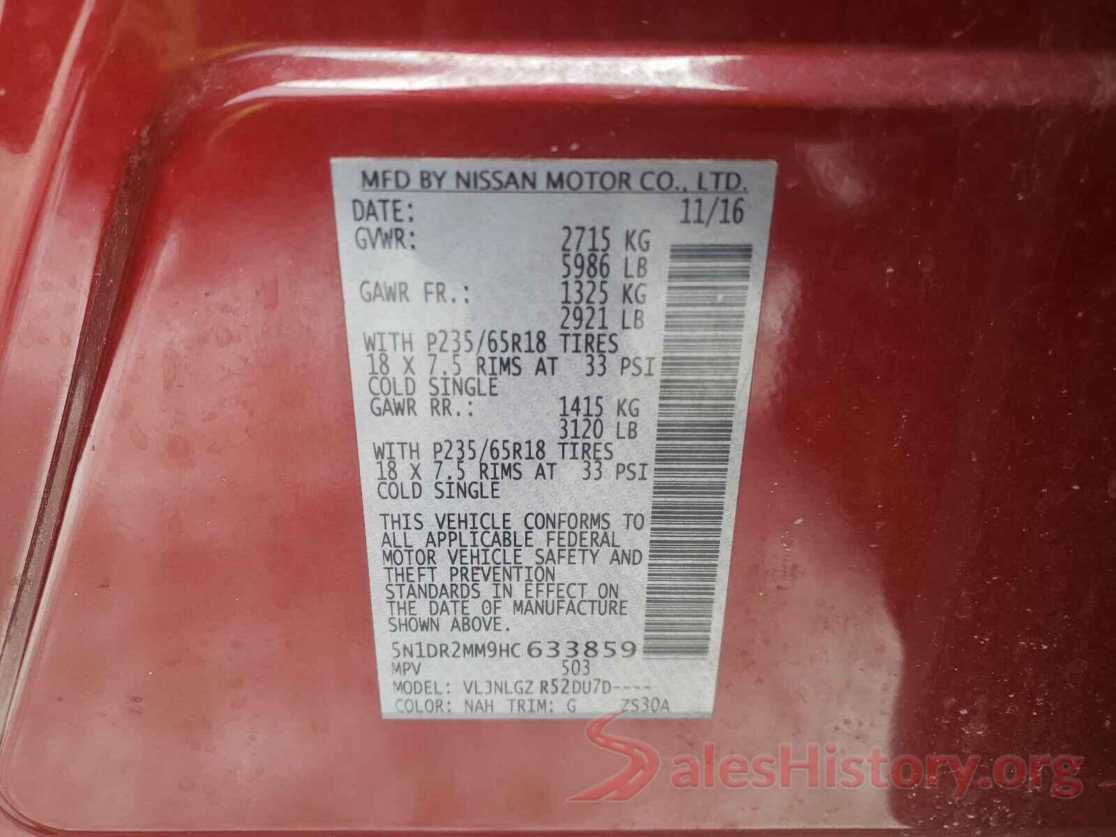 5N1DR2MM9HC633859 2017 NISSAN PATHFINDER