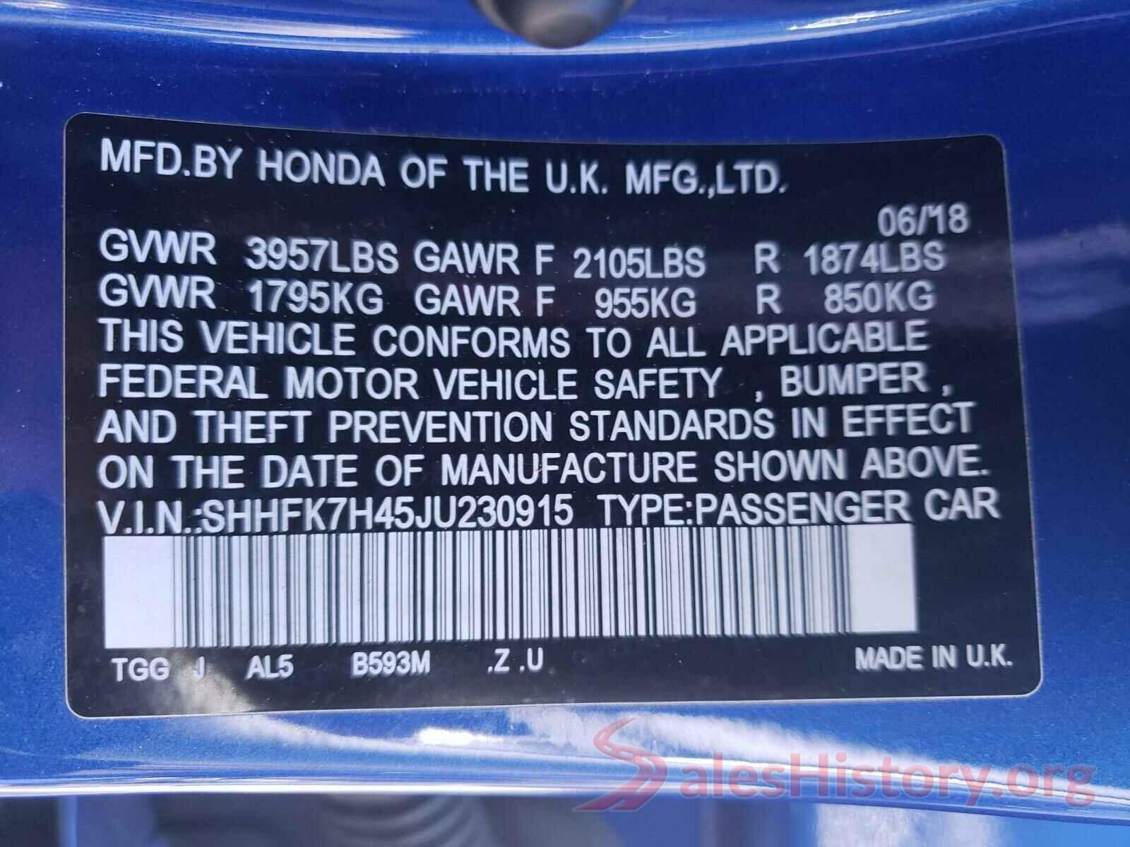 SHHFK7H45JU230915 2018 HONDA CIVIC