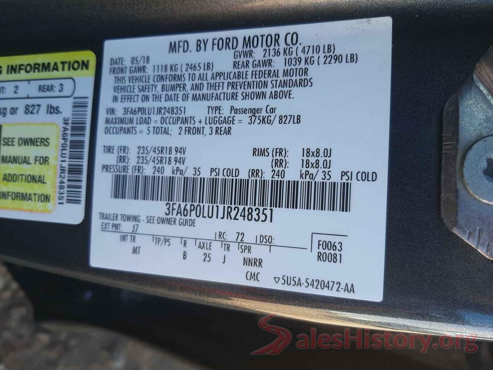 3FA6P0LU1JR248351 2018 FORD FUSION