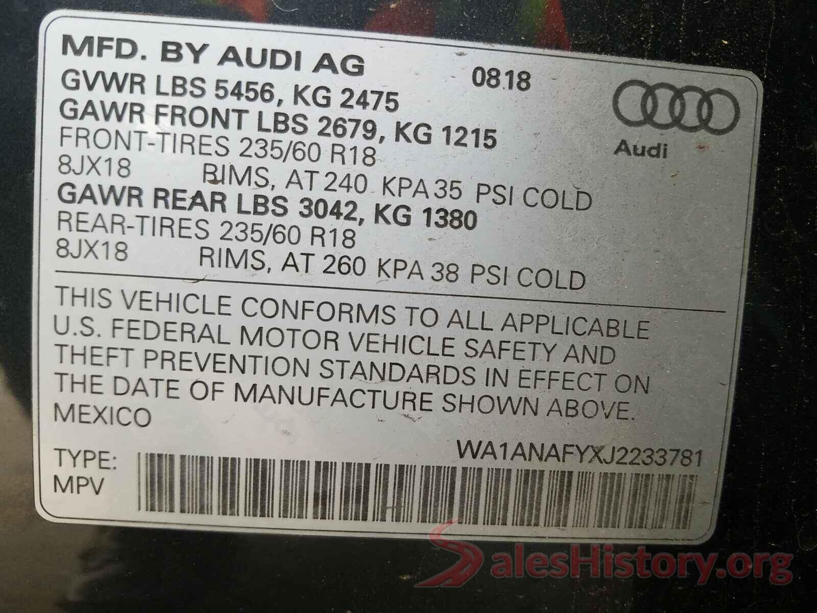 WA1ANAFYXJ2233781 2018 AUDI Q5