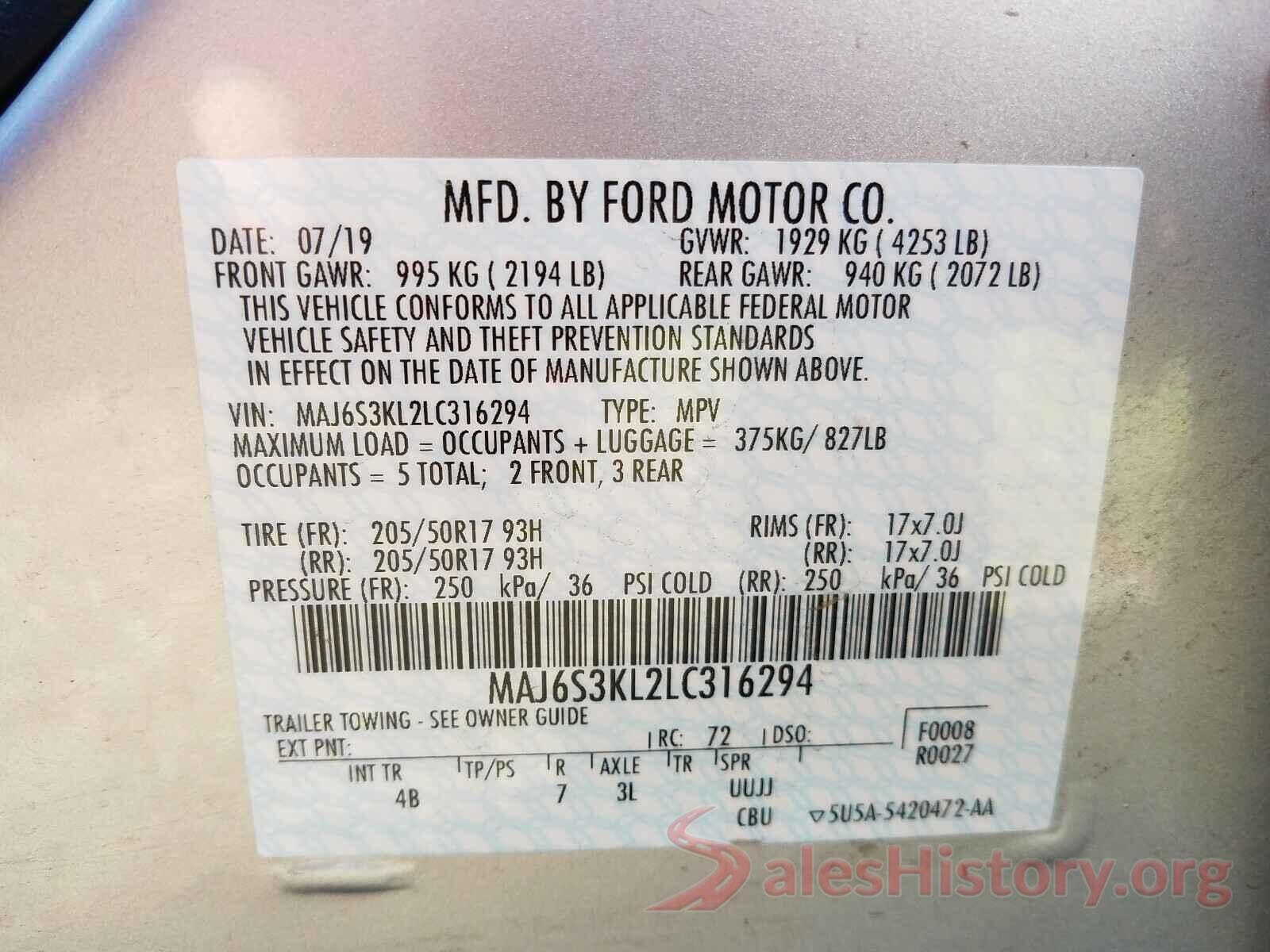 MAJ6S3KL2LC316294 2020 FORD ALL OTHER