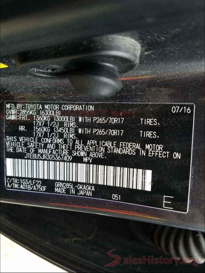 JTEBU5JR3G5367409 2016 TOYOTA 4RUNNER