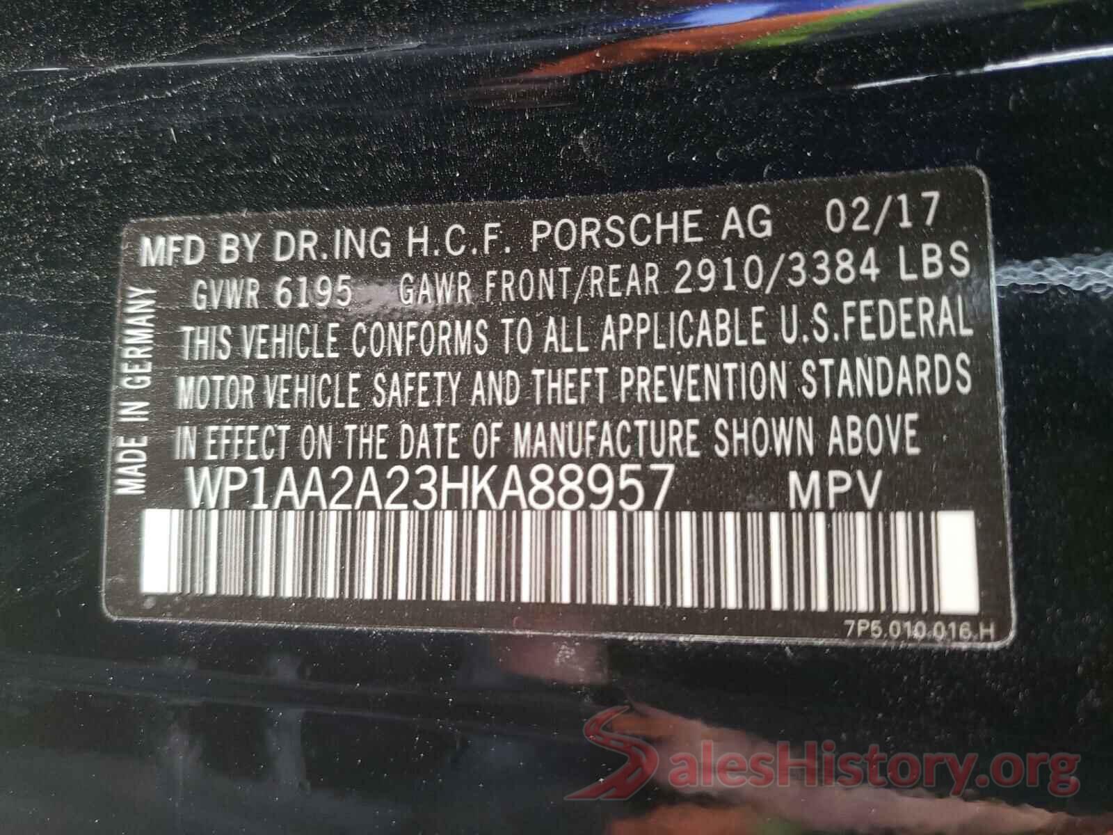 WP1AA2A23HKA88957 2017 PORSCHE CAYENNE