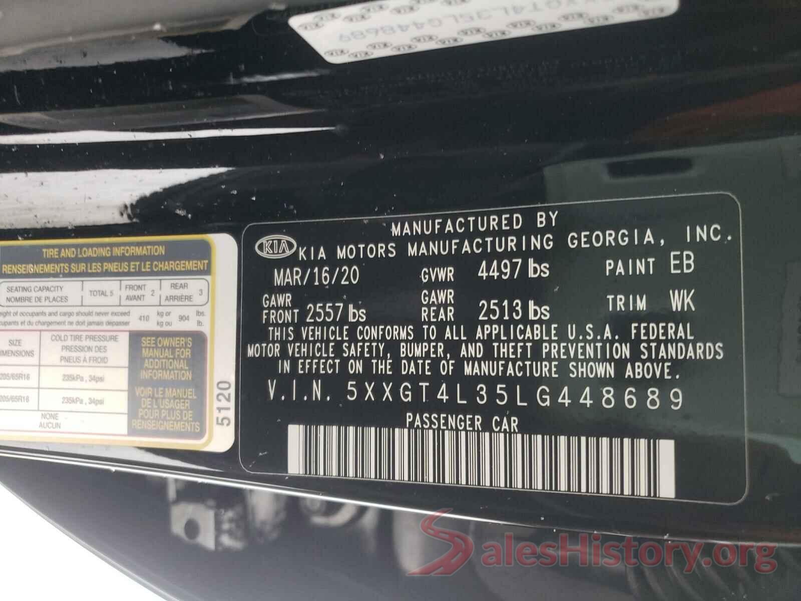 5XXGT4L35LG448689 2020 KIA OPTIMA