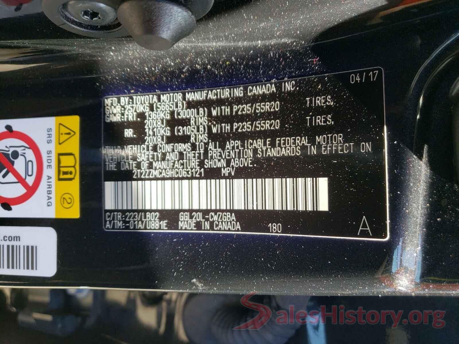 2T2ZZMCA9HC063121 2017 LEXUS RX350