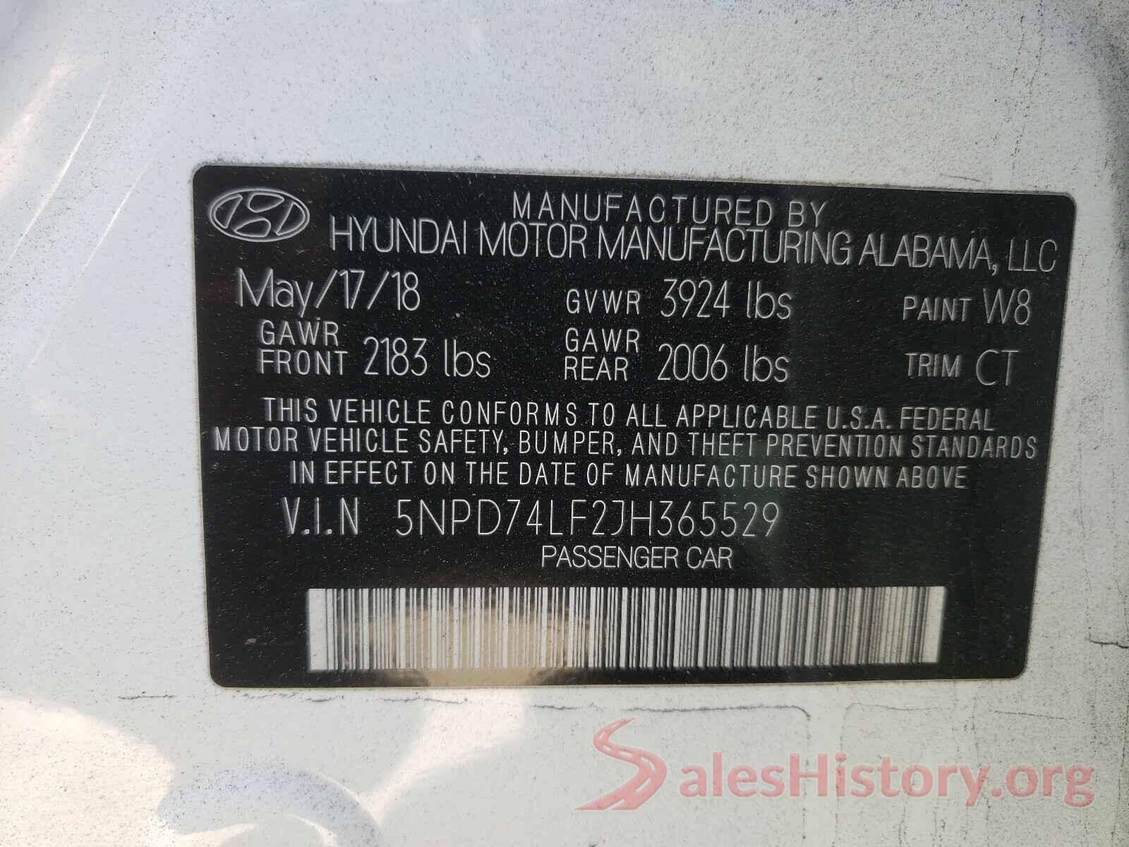 5NPD74LF2JH365529 2018 HYUNDAI ELANTRA