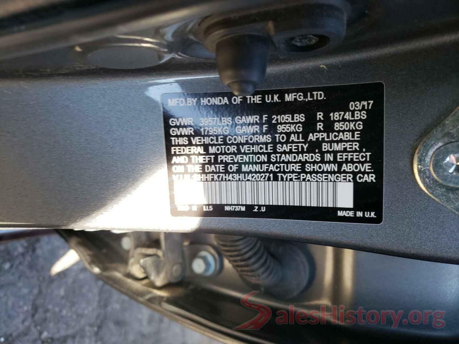 SHHFK7H43HU420271 2017 HONDA CIVIC