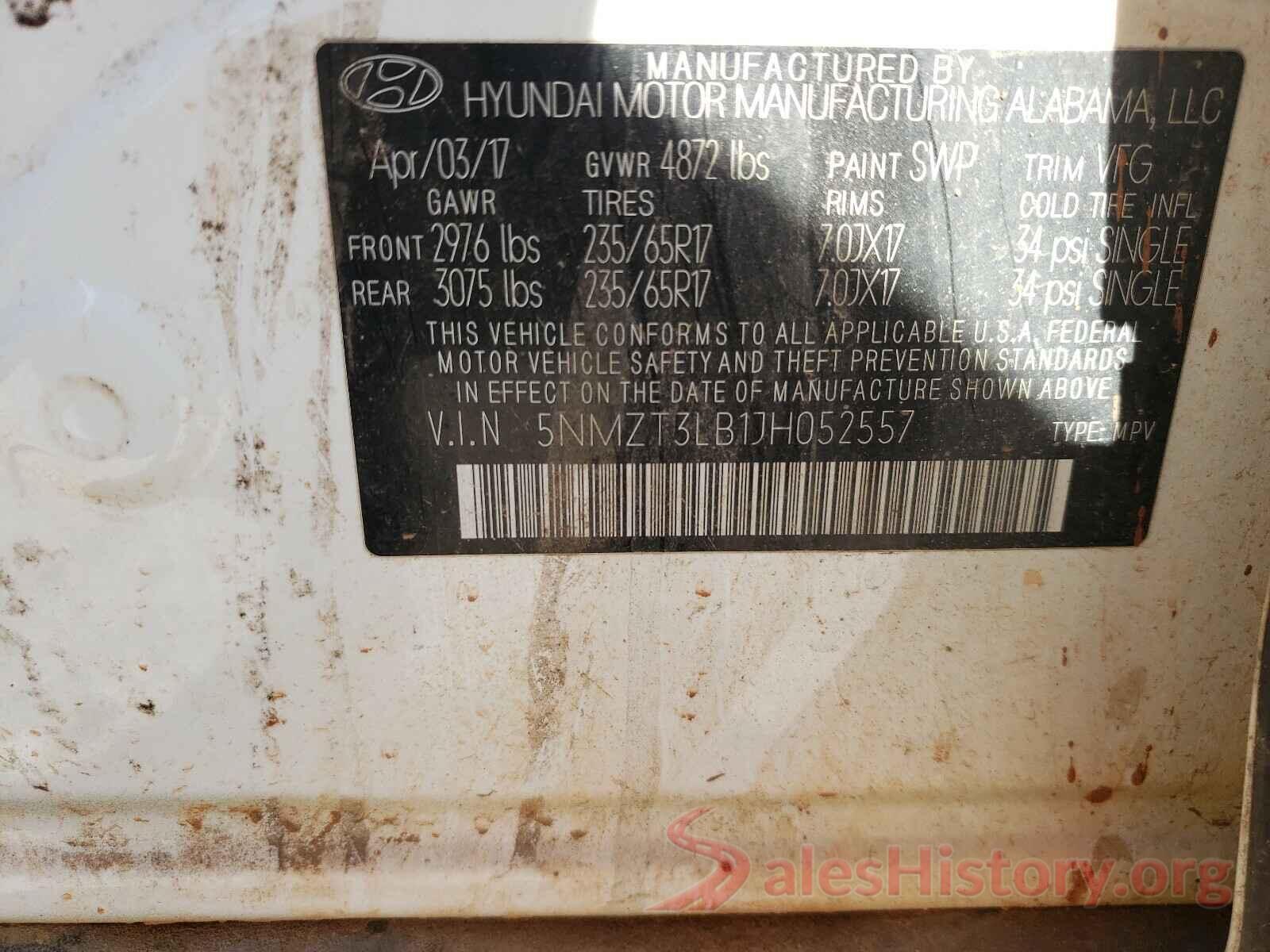 5NMZT3LB1JH052557 2018 HYUNDAI SANTA FE