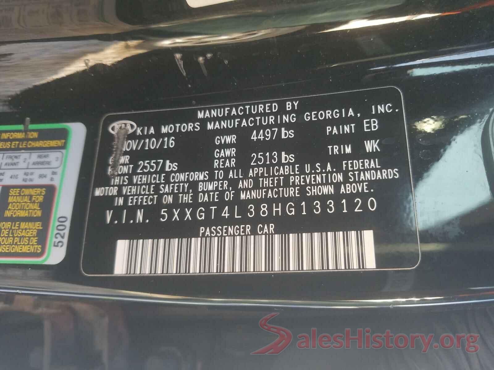 5XXGT4L38HG133120 2017 KIA OPTIMA