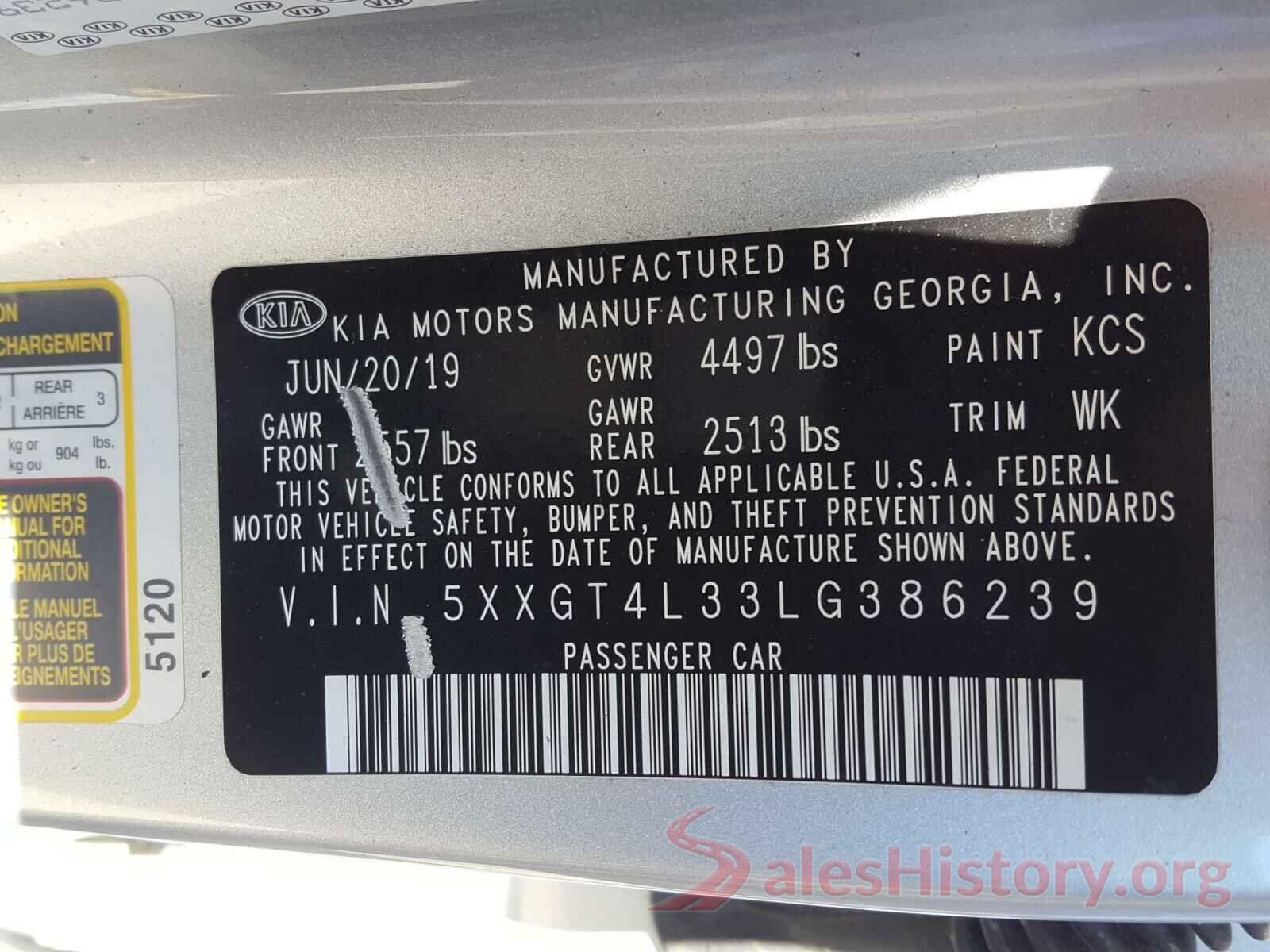 5XXGT4L33LG386239 2020 KIA OPTIMA