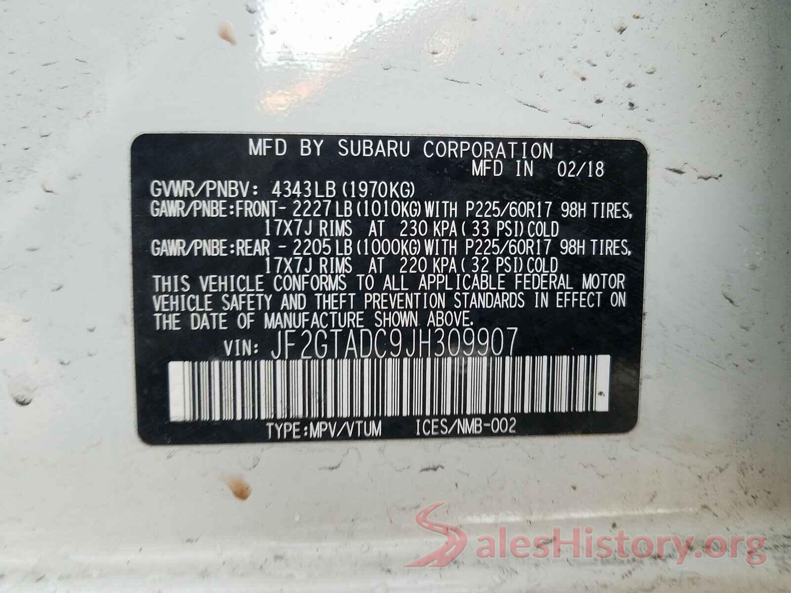 JF2GTADC9JH309907 2018 SUBARU CROSSTREK