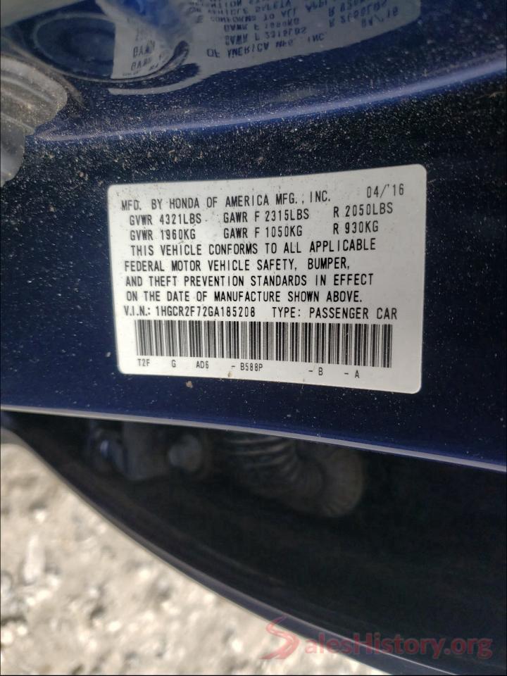 1HGCR2F72GA185208 2016 HONDA ACCORD