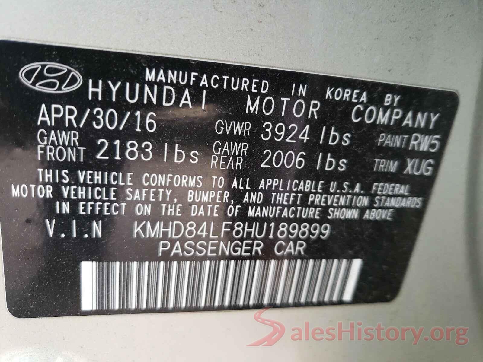 KMHD84LF8HU189899 2017 HYUNDAI ELANTRA