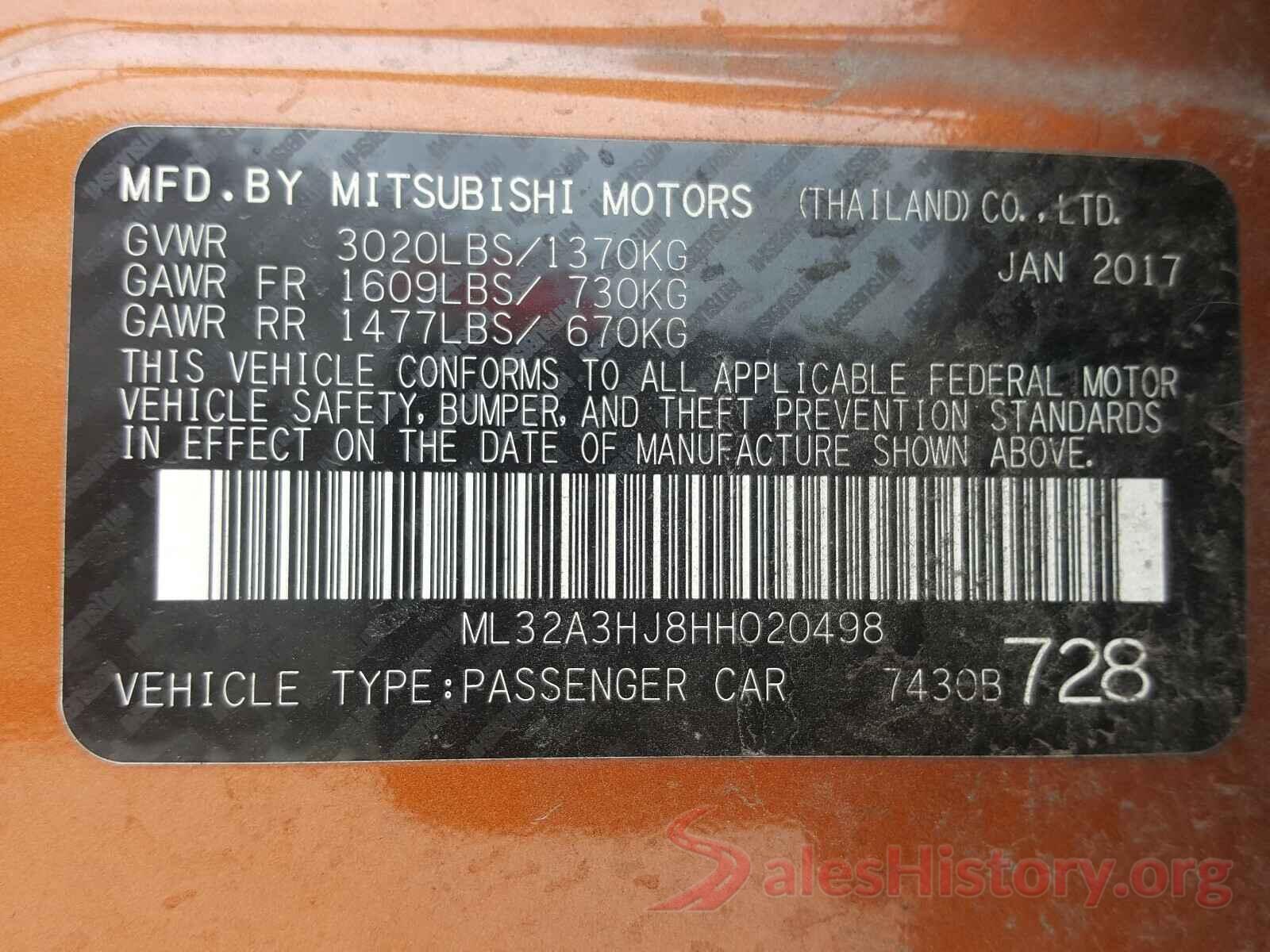 ML32A3HJ8HH020498 2017 MITSUBISHI MIRAGE