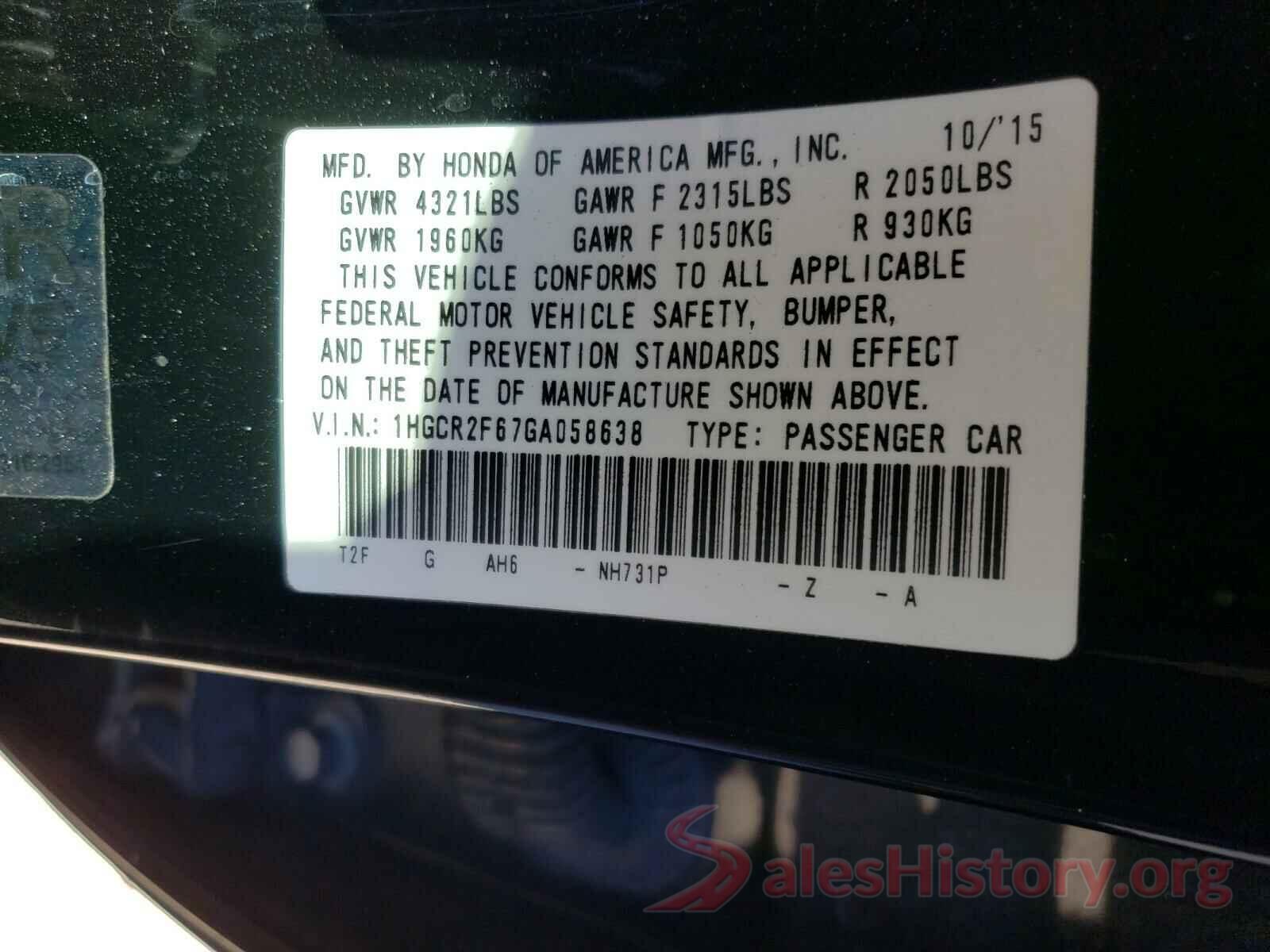 1HGCR2F67GA058638 2016 HONDA ACCORD