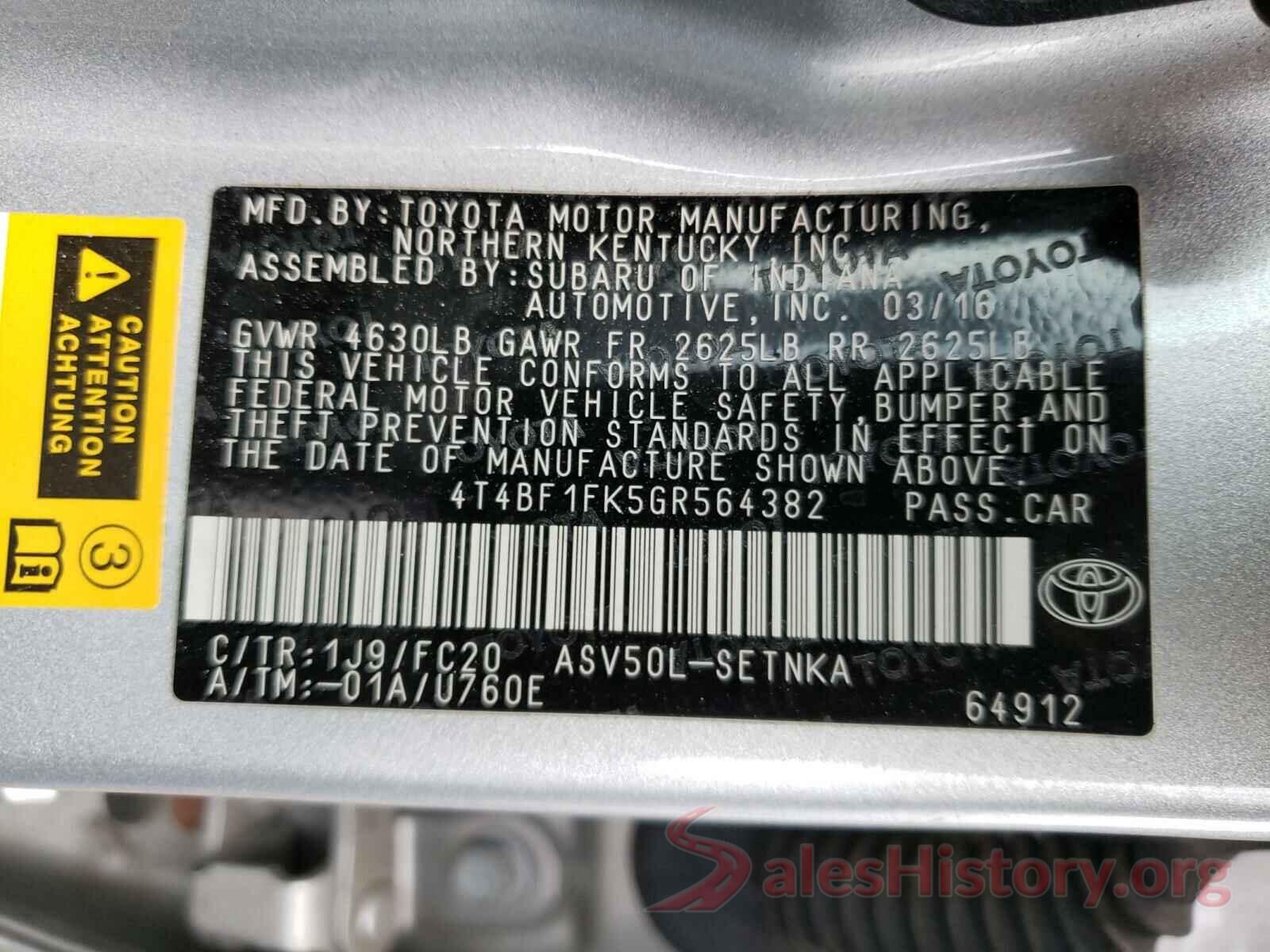 4T4BF1FK5GR564382 2016 TOYOTA CAMRY