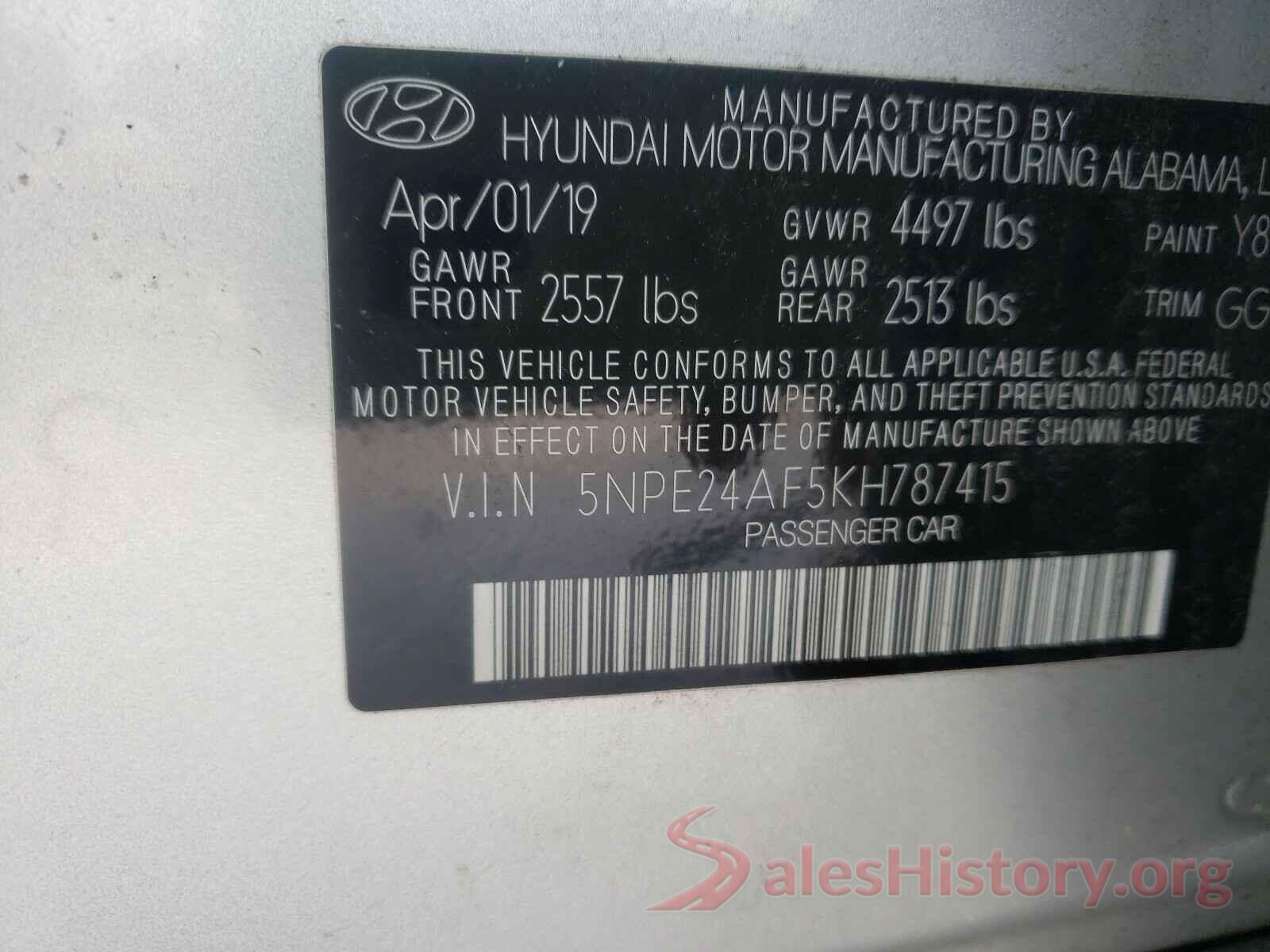 5NPE24AF5KH787415 2019 HYUNDAI SONATA