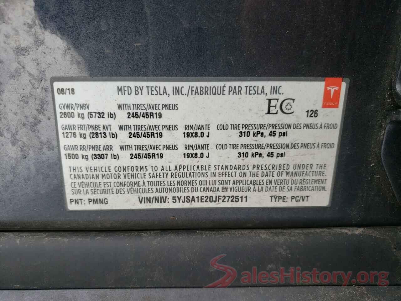 5YJSA1E20JF272511 2018 TESLA MODEL S