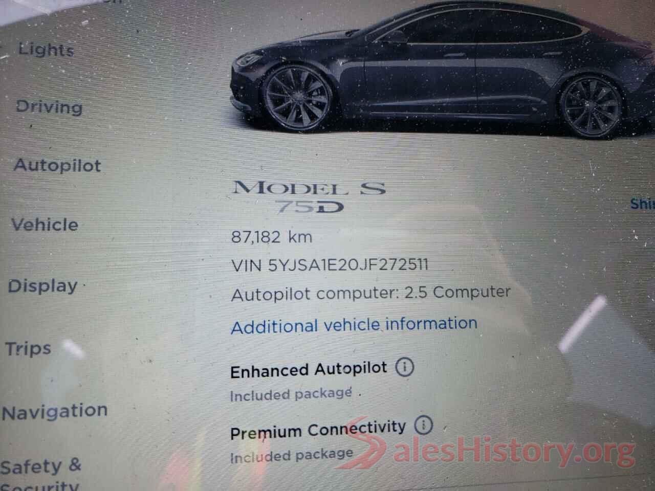 5YJSA1E20JF272511 2018 TESLA MODEL S