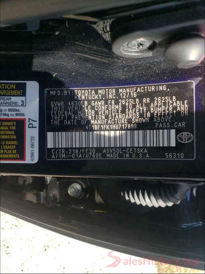 4T1BF1FK1HU717898 2017 TOYOTA CAMRY