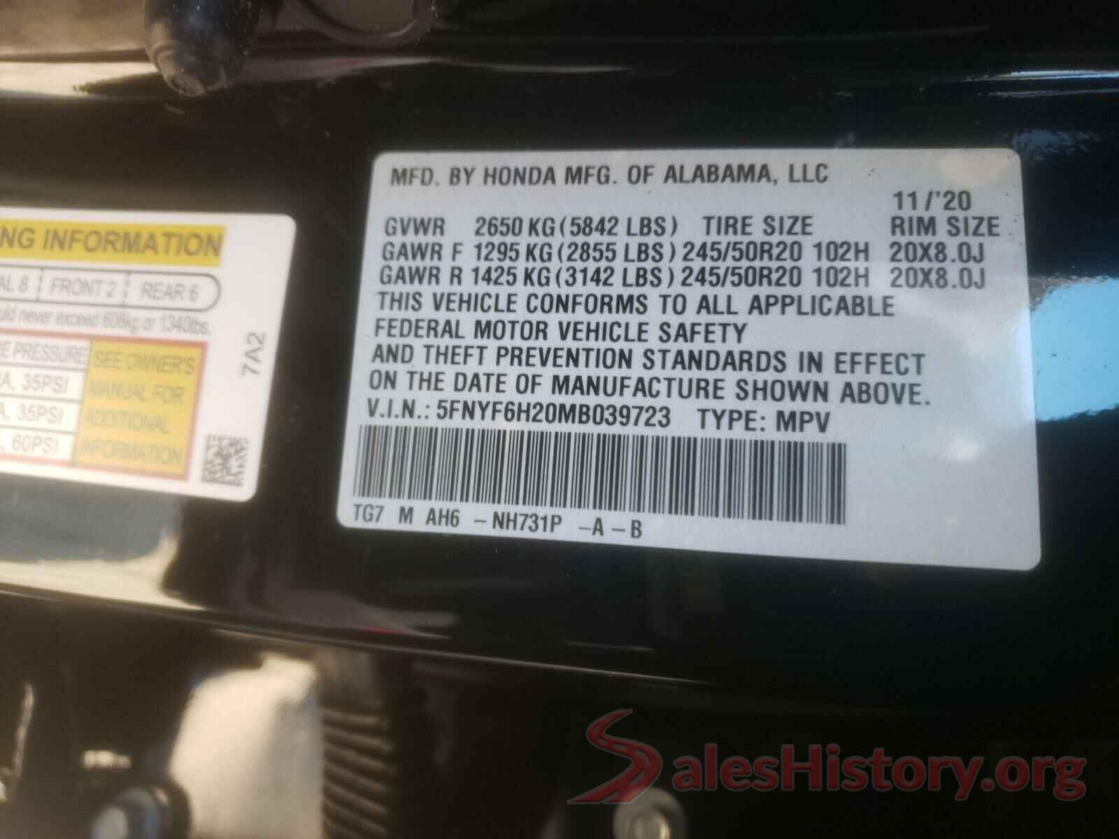 5FNYF6H20MB039723 2021 HONDA PILOT