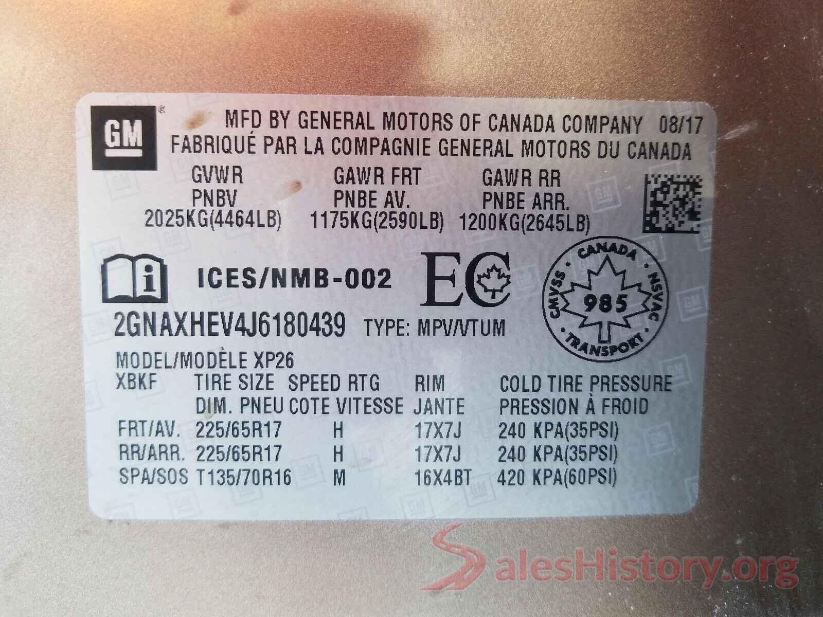 2GNAXHEV4J6180439 2018 CHEVROLET EQUINOX