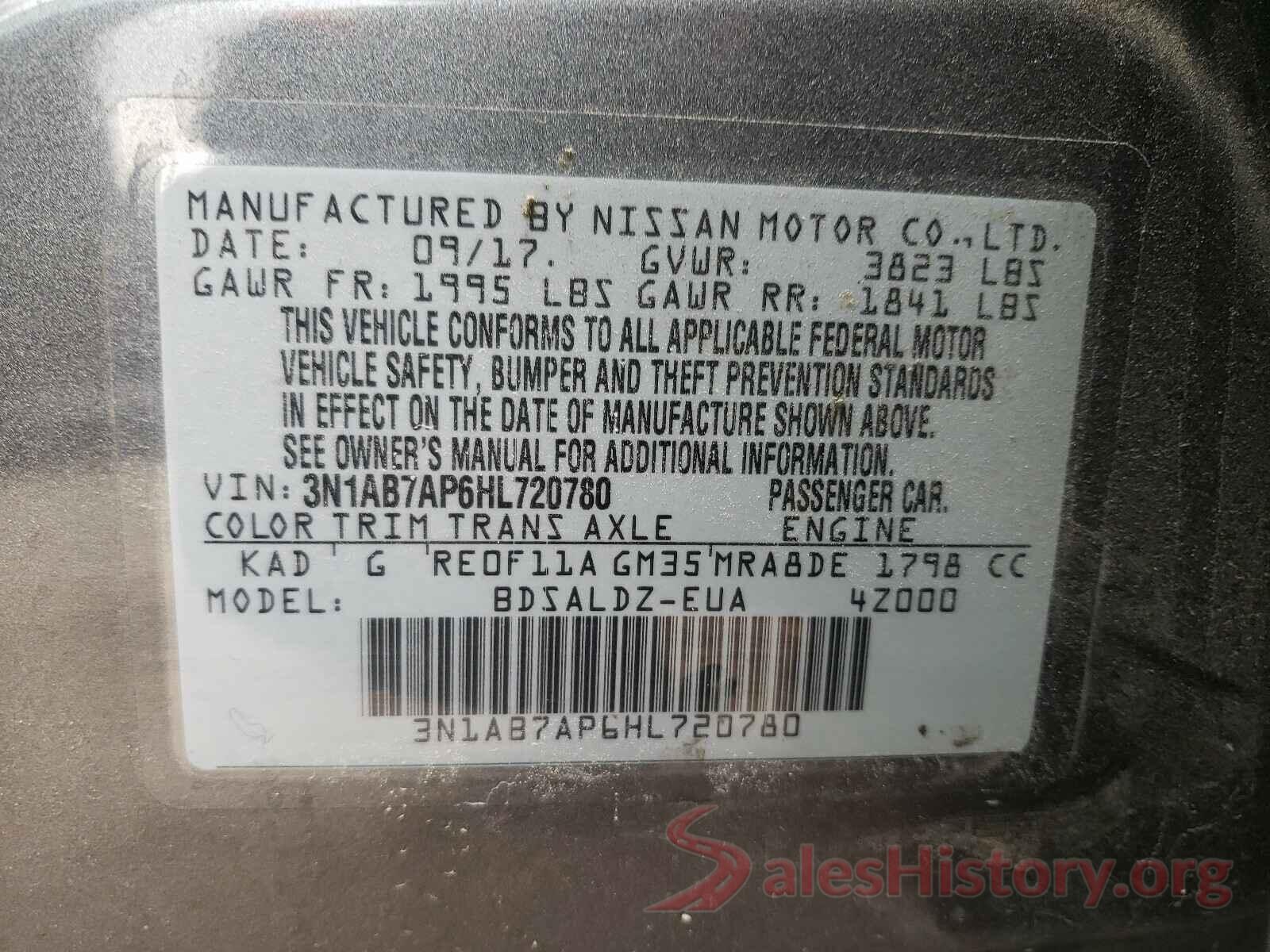 3N1AB7AP6HL720780 2017 NISSAN SENTRA